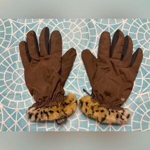 💛TODAY***$13***Weatherproof brown & black gloves w/ faux fur decorative wrist.